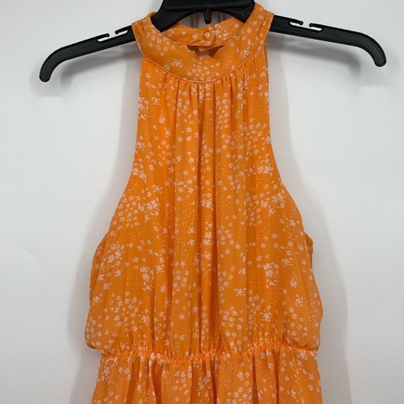 Sienna Sky Dress Orange White Floral Print Halter Neck Sleeveless - Picture 4 of 12
